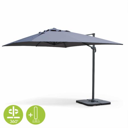 Rectangular Cantilever Outdoor Umbrella Parasol 3x4m in Aluminium Charcoal Grey Anthracite Grey