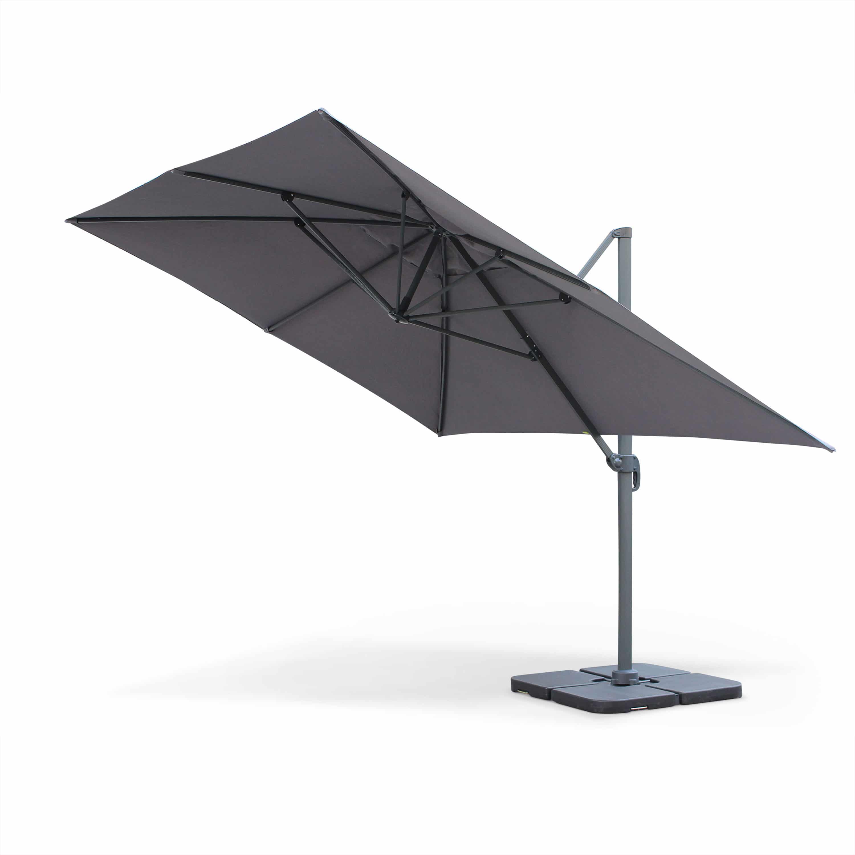 Rectangular Cantilever Outdoor Umbrella Parasol 3x4m in Aluminium Charcoal Grey Anthracite Grey