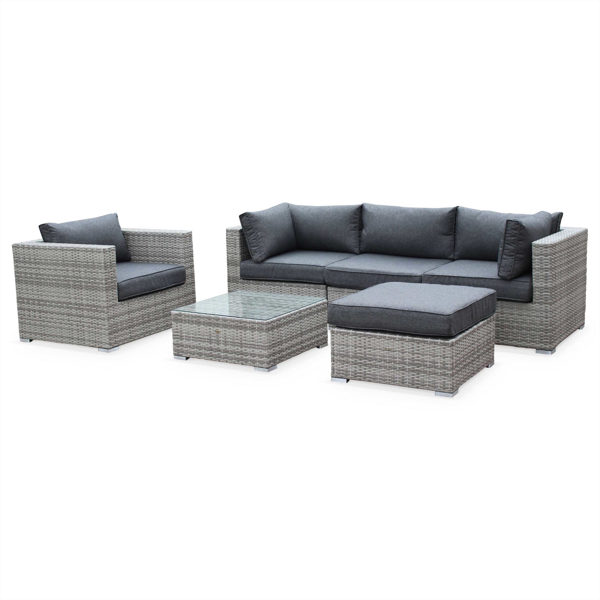 CALIGARI Outdoor Lounge 5 Seater Mix Grey Wicker Grey Cushions Aluminium
