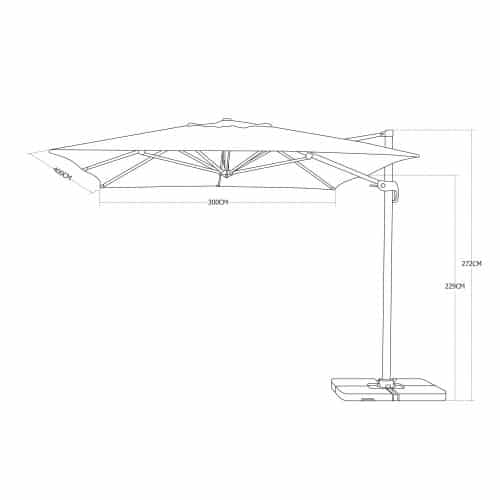 Dimensions Cantilever Outdoor Umbrella Parasol 3x4m in Aluminium