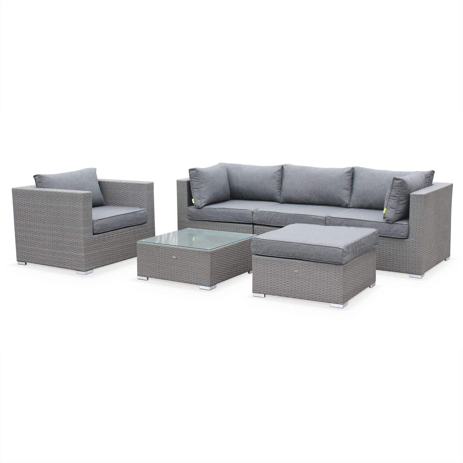 Outdoor Lounge 5 seater Grey Wicker/Grey Cushions Aluminium Frame CALIGARI