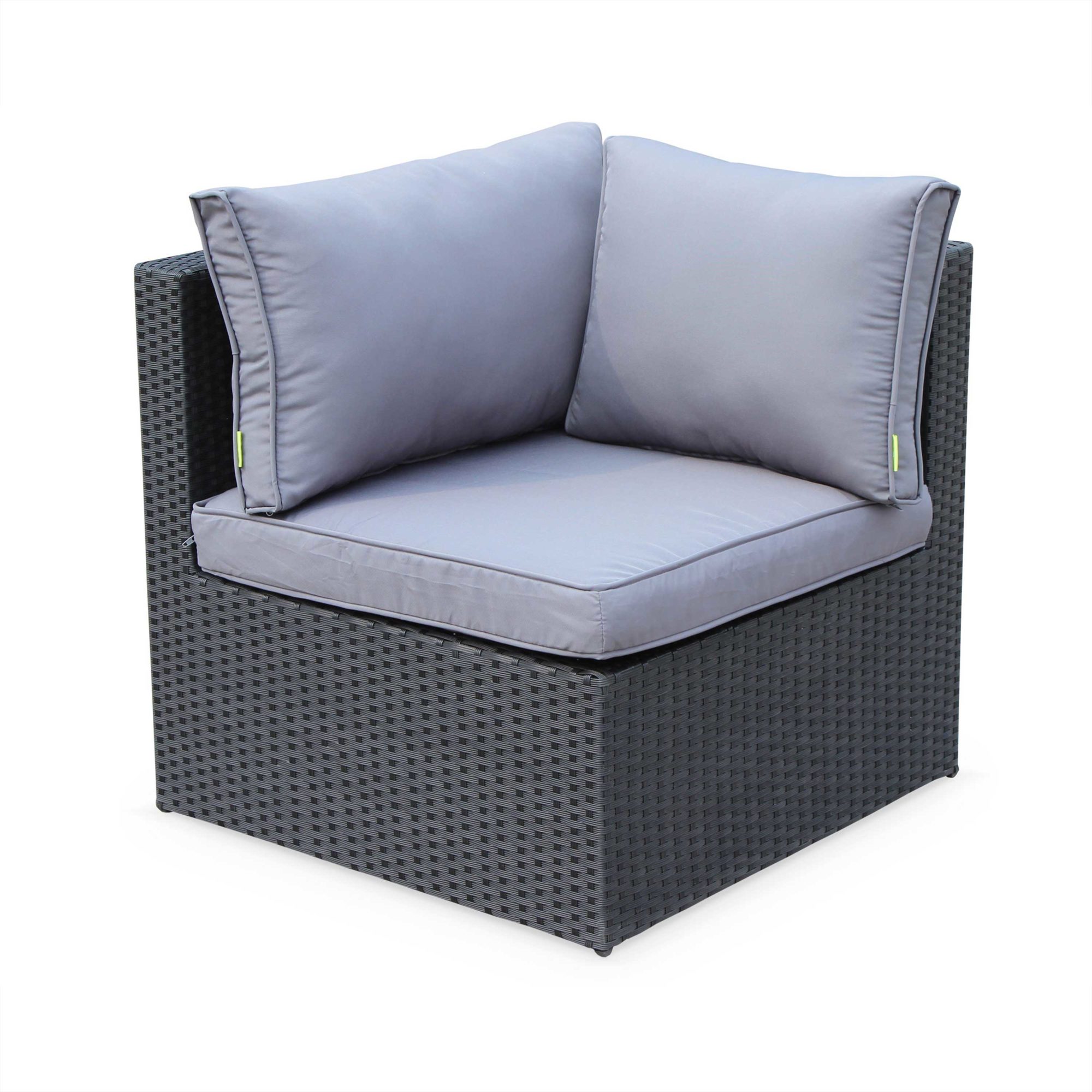 BENITO 5 Seater Outdoor Lounge Set, Black Wicker, Black Cushions, Aluminium Frame