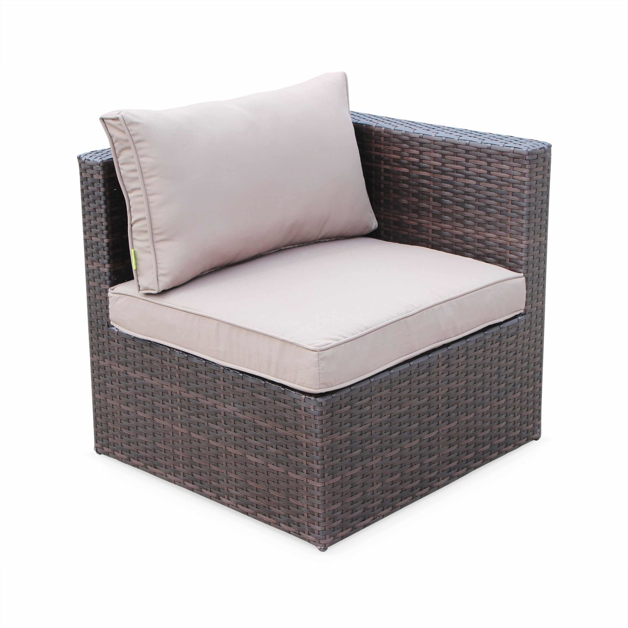 Corner Sofa Brown Wicker/ Brown Cushion Aluminium 60x60cm