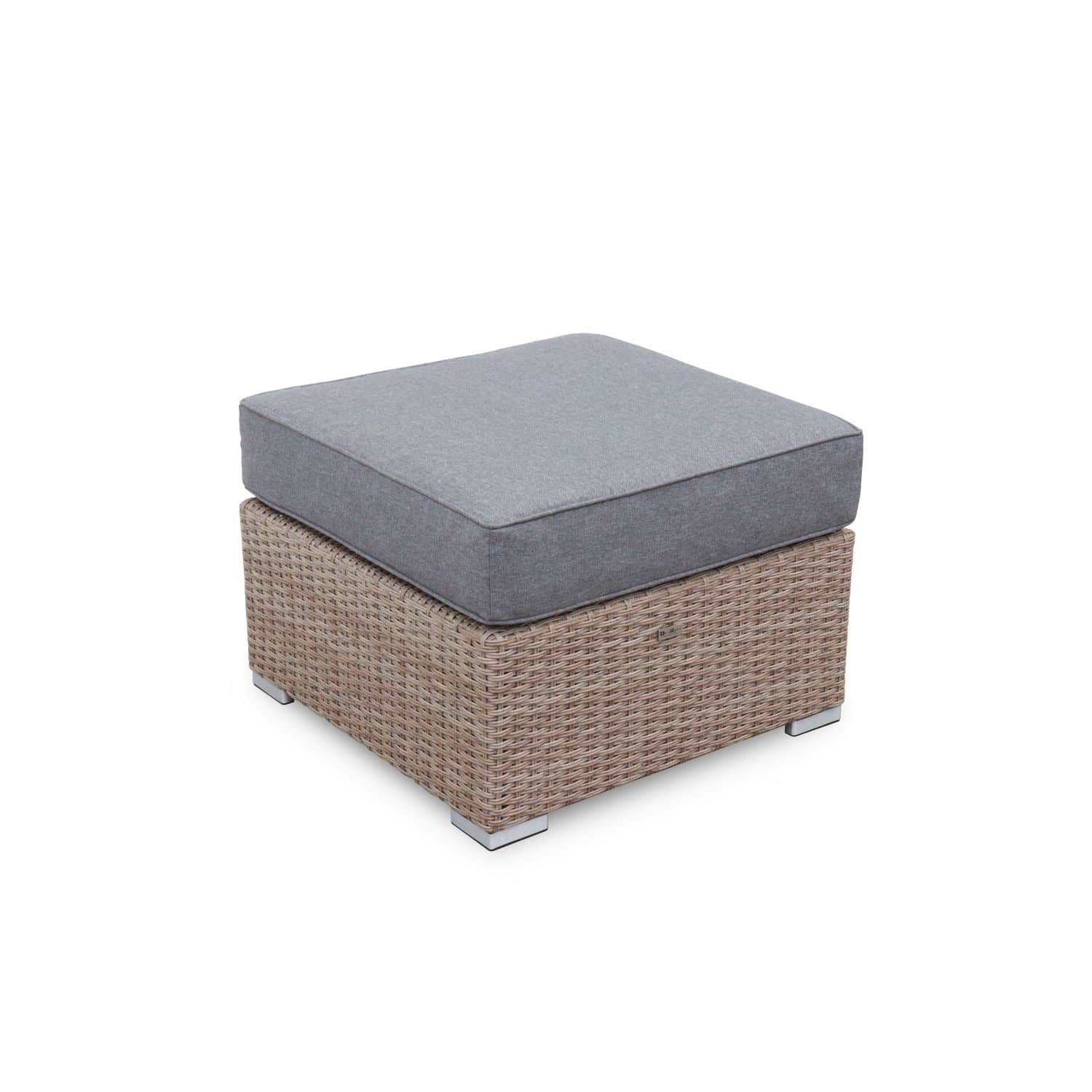 Footstool outdoor lounge natural wicker / grey cushion