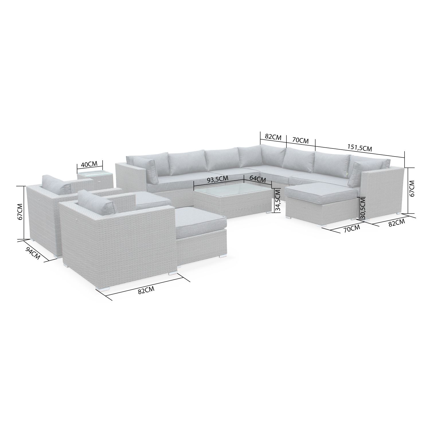 TRIPOLI 13 Seater Outdoor Lounge Set Grey Wicker/Grey Cushions Aluminium Frame