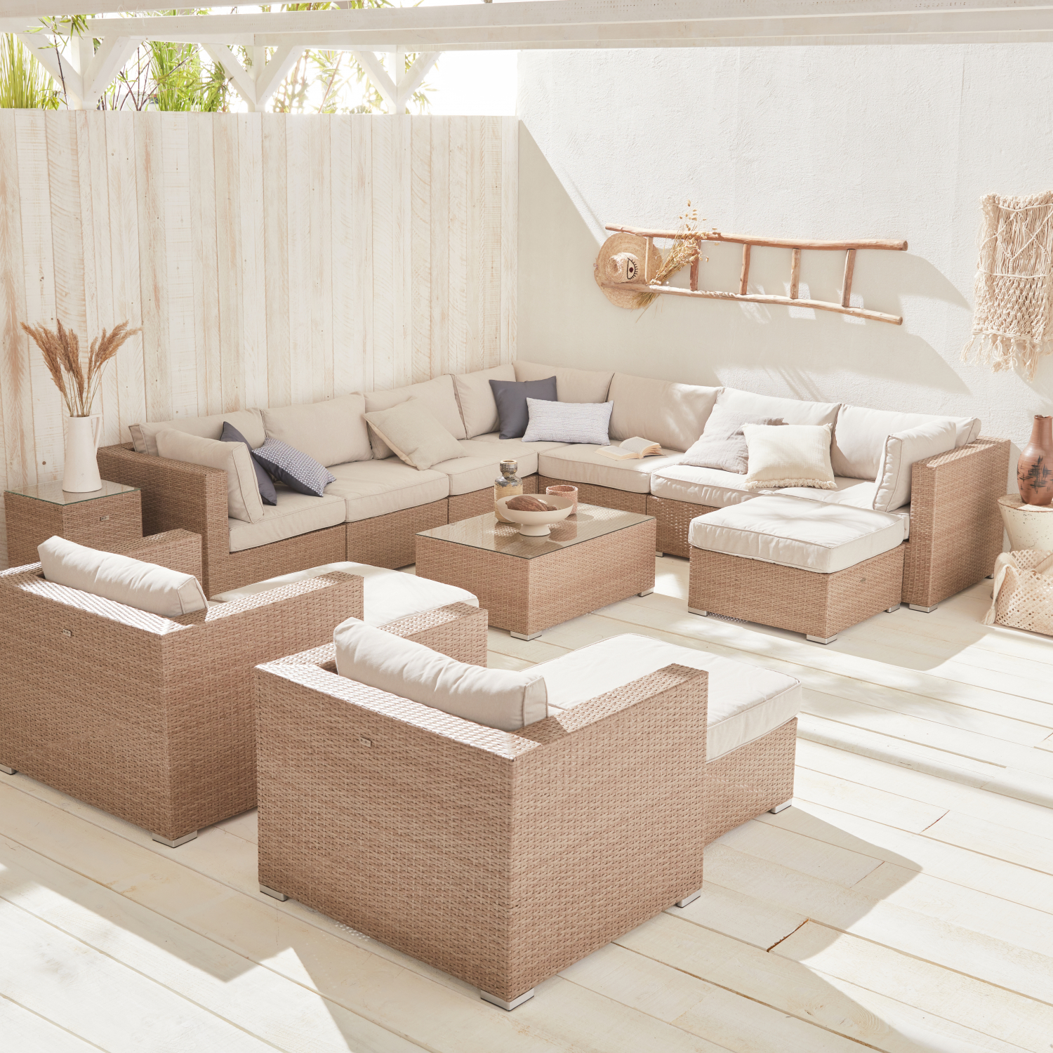 Tripoli 13 seater outdoor lounge beige and natural