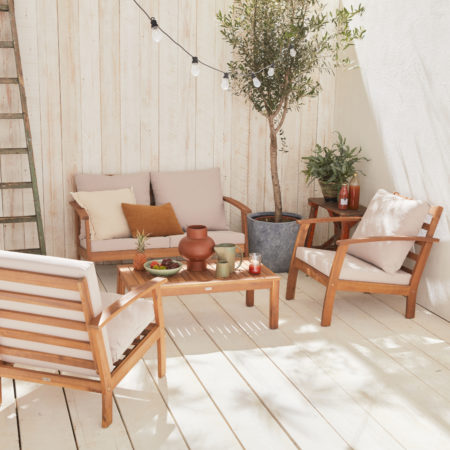 USHUAIA Outdoor Lounge 4 Seater Wood | Off-white cushions