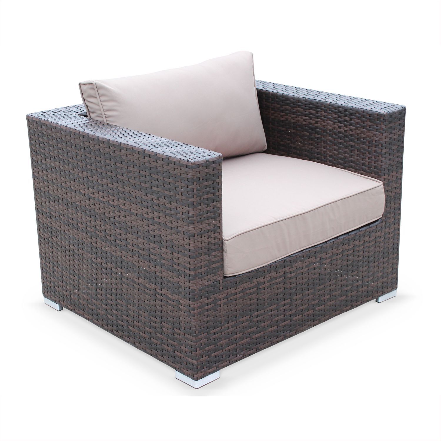 RATTAN GARDEN ARMCHAIR WITH FOOTREST - GENOVA Brown with brown cushions
