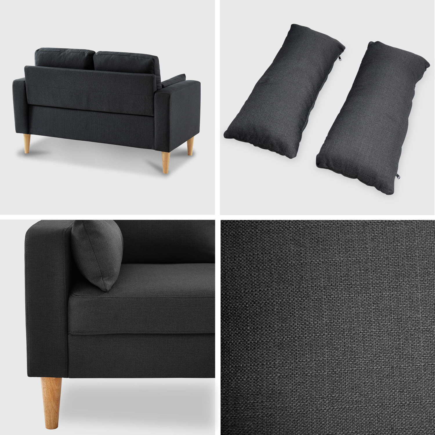 Sofa Lounge 2 Seater, Wooden Legs - BJORN - Dark Grey