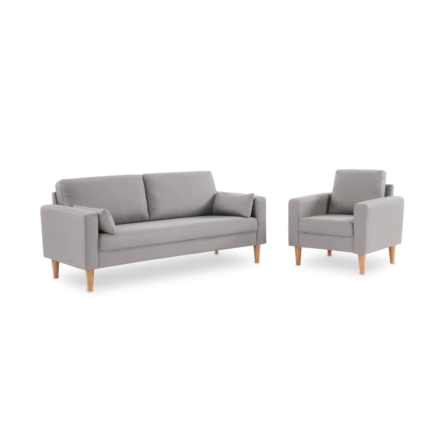 Sofa Lounge 3 Seater, Wooden Legs - BJORN - Light Grey