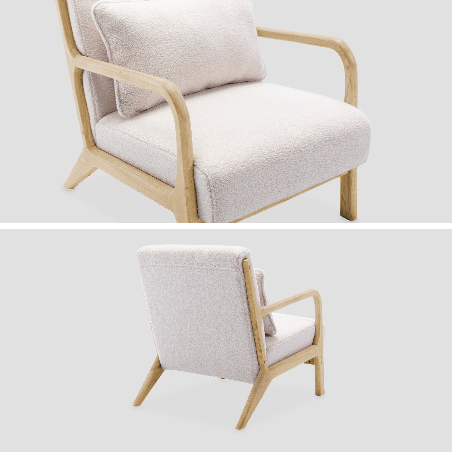 Boucle Armchair with Wooden Frame - LORENS - White Boucle