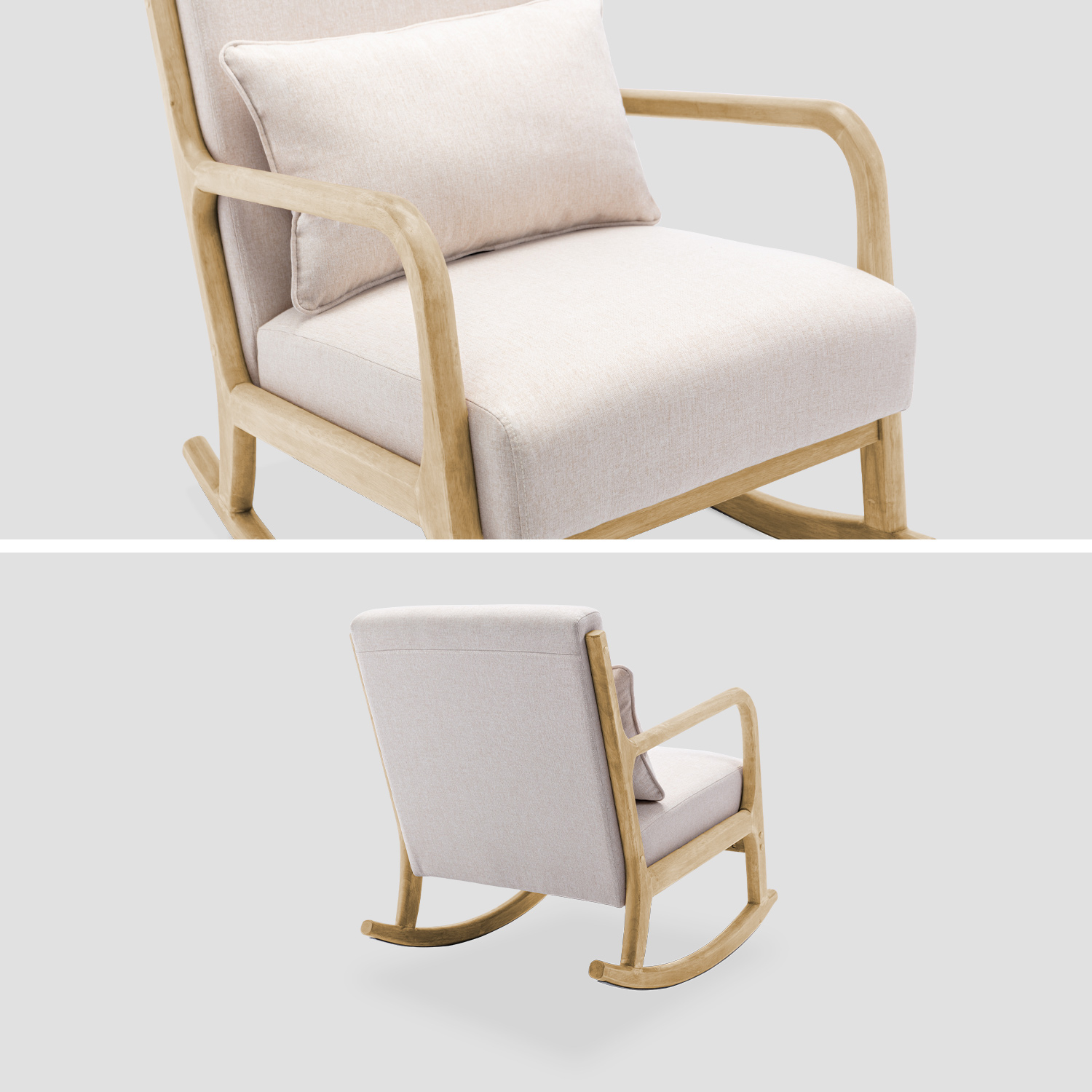 Rocking Armchair with Wooden Frame - LORENS - Rocking Chair Beige