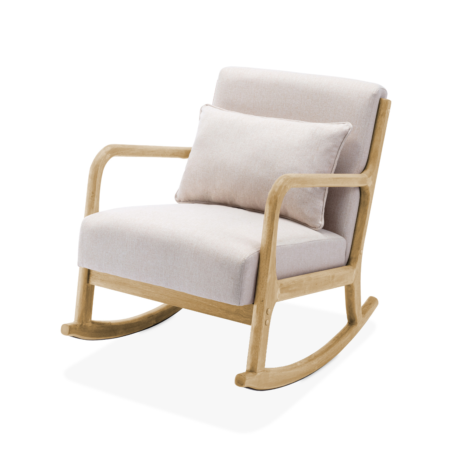 Rocking Armchair with Wooden Frame - LORENS - Rocking Chair Beige