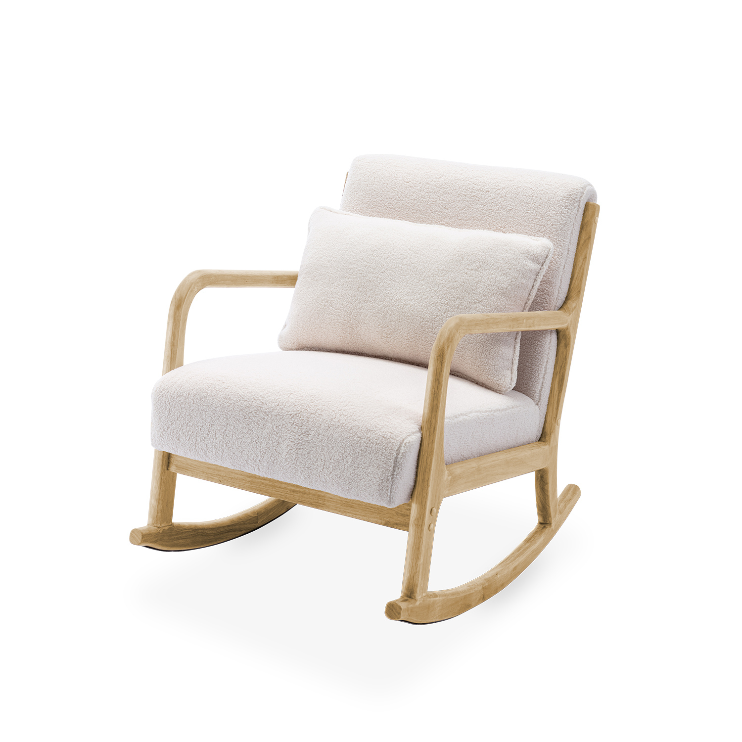 Boucle Rocking Armchair with Wooden Frame - LORENS - Rocking Chair BOUCLE