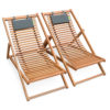 BILBAO sun loungers x2 Slatted Wood Deck Chairs